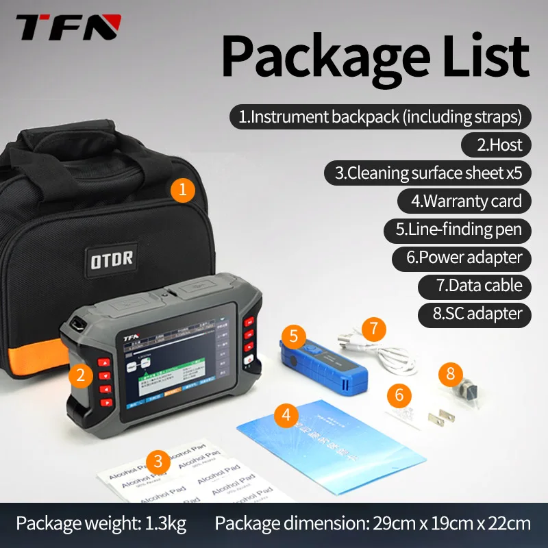 TFN SM OTDR 1310nm/1550nm 28/26dB OPM&VFL Fiber Optic Tester Multi Funcion High Precision Optical Time Domain Reflectometer OTDR