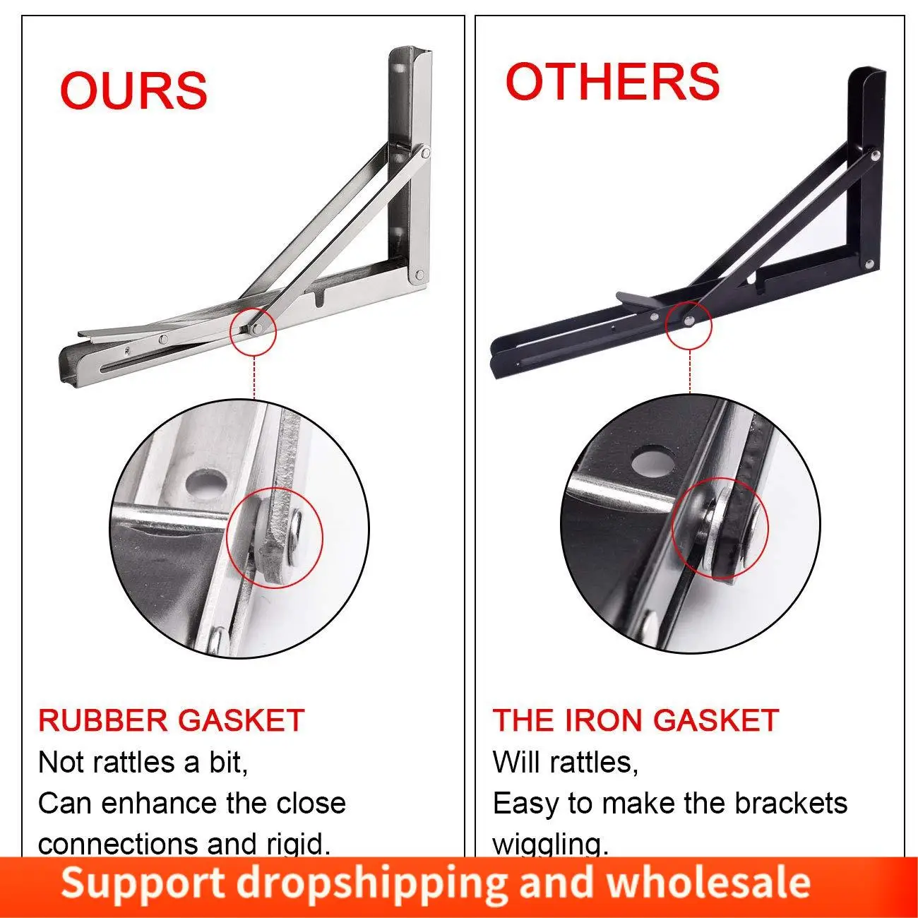 AA86 2 Pack 12 Inch Folding Shelf Brackets Heavy Duty Stainless Steel Collapsible Shelf Bracket For Table Work Bench, Space Savi