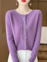 Women Cashmere Sweater 100% Merino Wool Knitted Cardigan Autumn Winter  Knitwear O-Neck Female  Solid Color Casual Fashion Top - Image 2