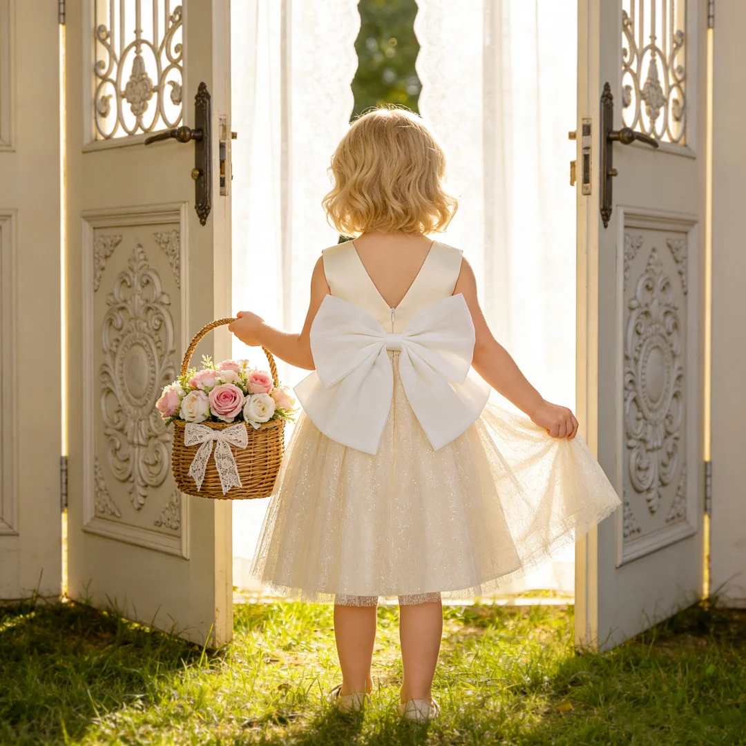 Elegant white dress suitable for girls' birthday parties princess dress suitable for formal evening dress suitable for children