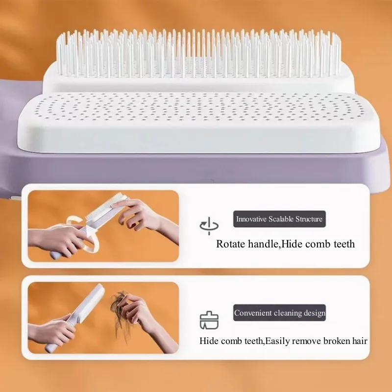 Easy Clean Massage Comb Portable Hair Brush For Hair Styling Cleaning Tools Innovative Design Rotating Handle Hide Comb Teeth