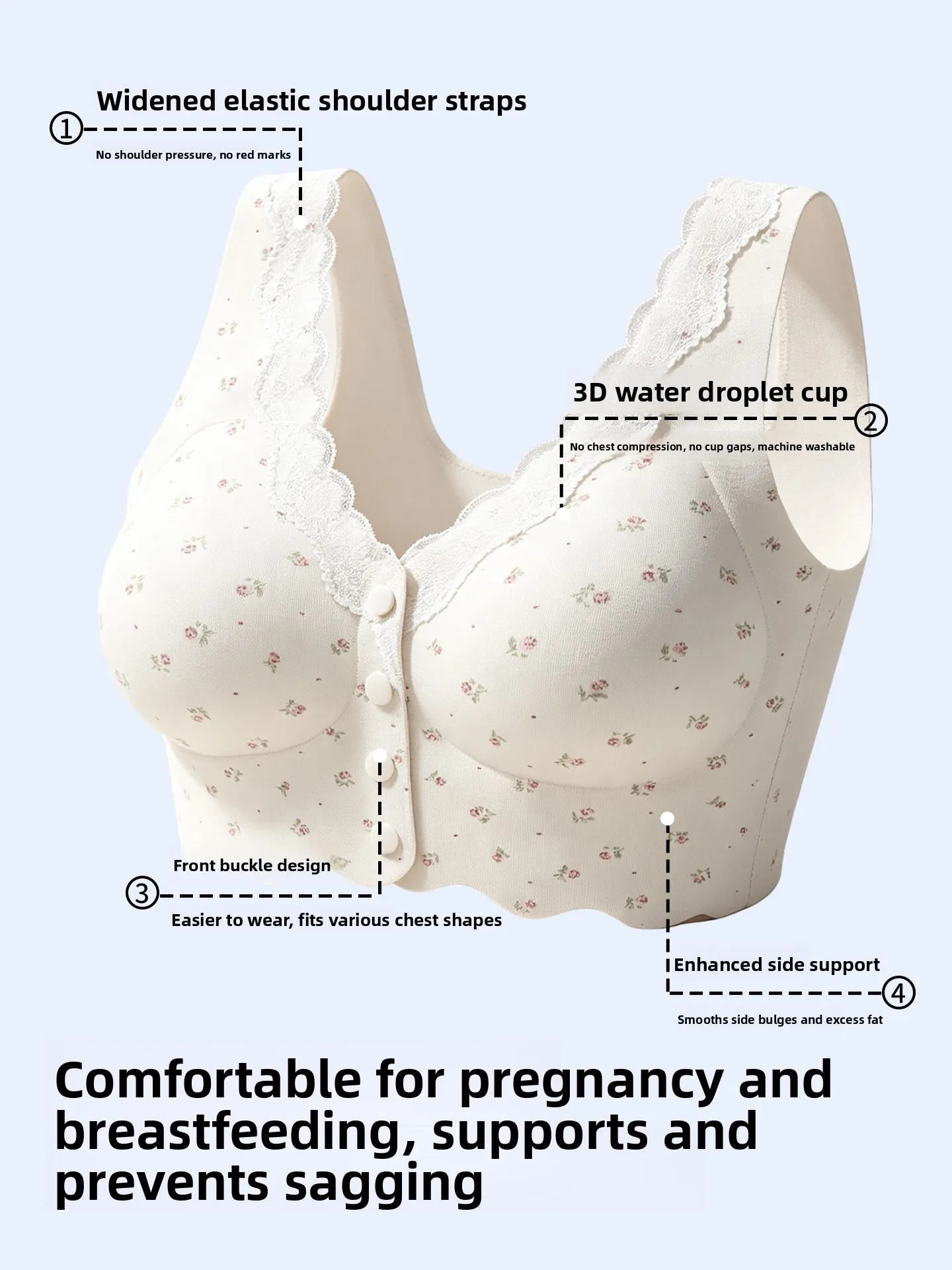 Plandoo Maternity Bra Wireless Nursing Feed Button Design Comfortable Breathable No-wire Postpartum Pregnant Women Underwear