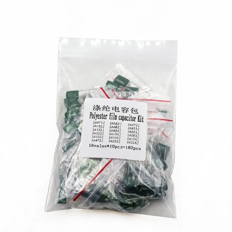Polyester Film Capacitor Kit 180Pcs 18 Values x 10Pcs Assorted Radial Lead Capacitors for DIY Electronics
