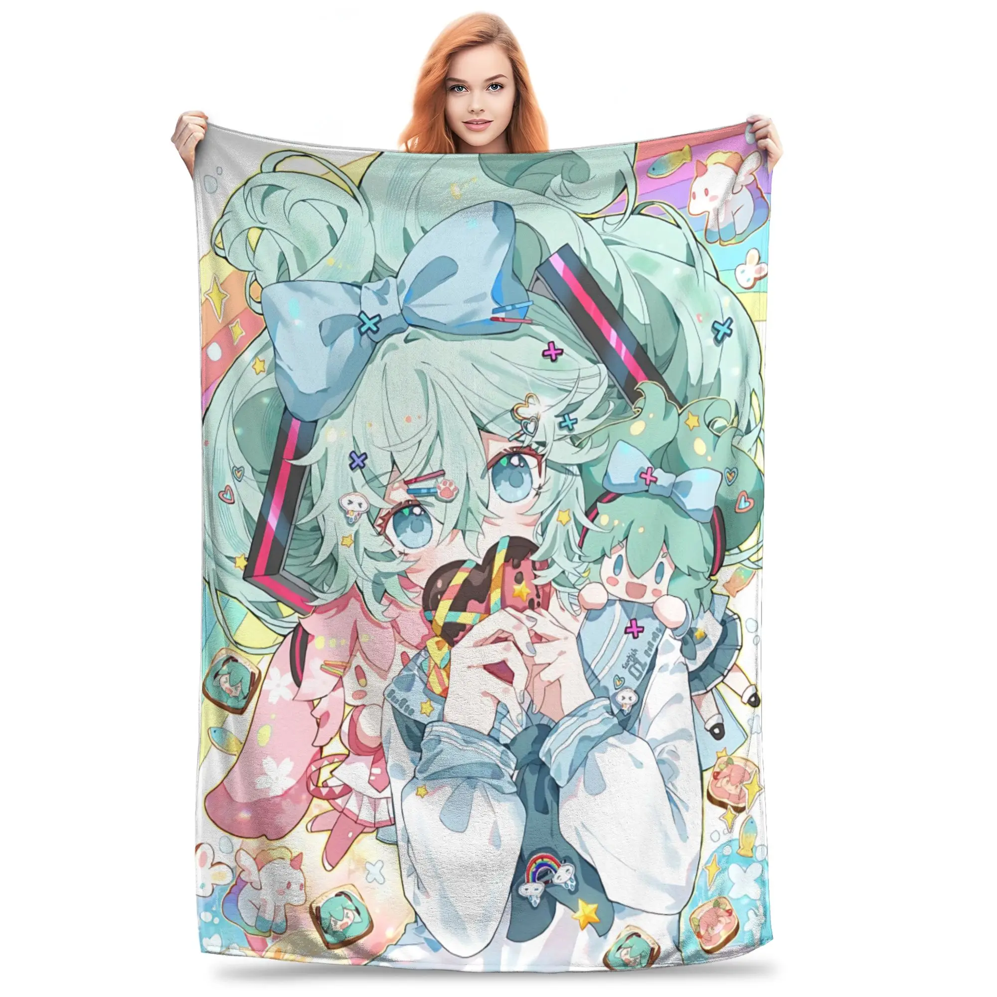 1PC home Cutecore Room Decor Hatsune Miku Blanket Throw Blanket  Novelty Warm Blanket All Season