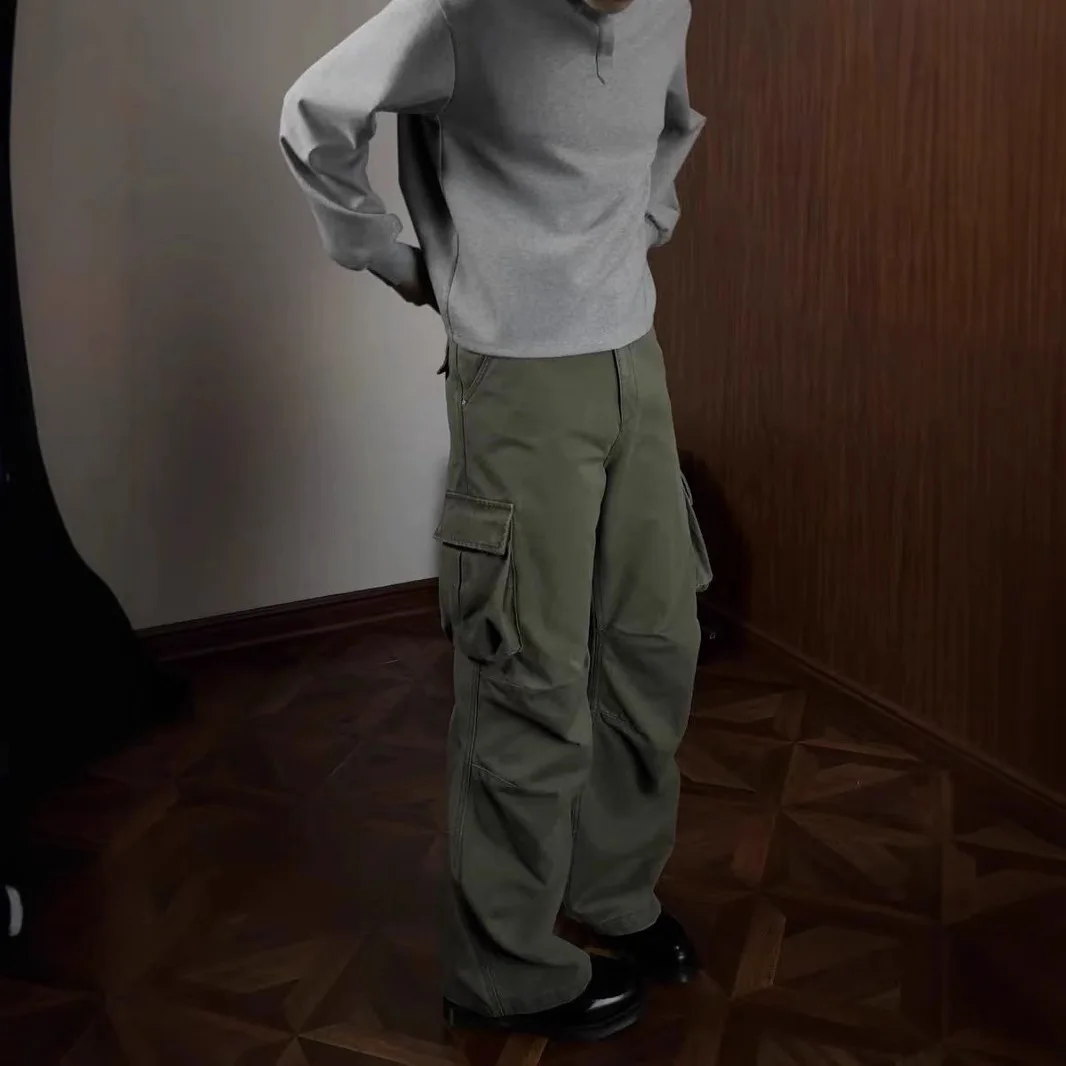American Straight Tube Loose Washing Tough Guy Old Pleated Paratrooper Overalls Three-dimensional Cutting