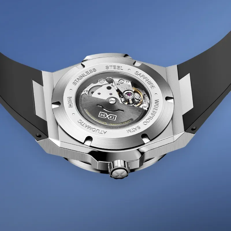 Bexei Automatik-Herrenuhr 9180, Zifferblatt mit Erde und Meer, mechanisches Skelettwerk, leuchtende Uhren für Herren, wasserdicht, mit Kalender