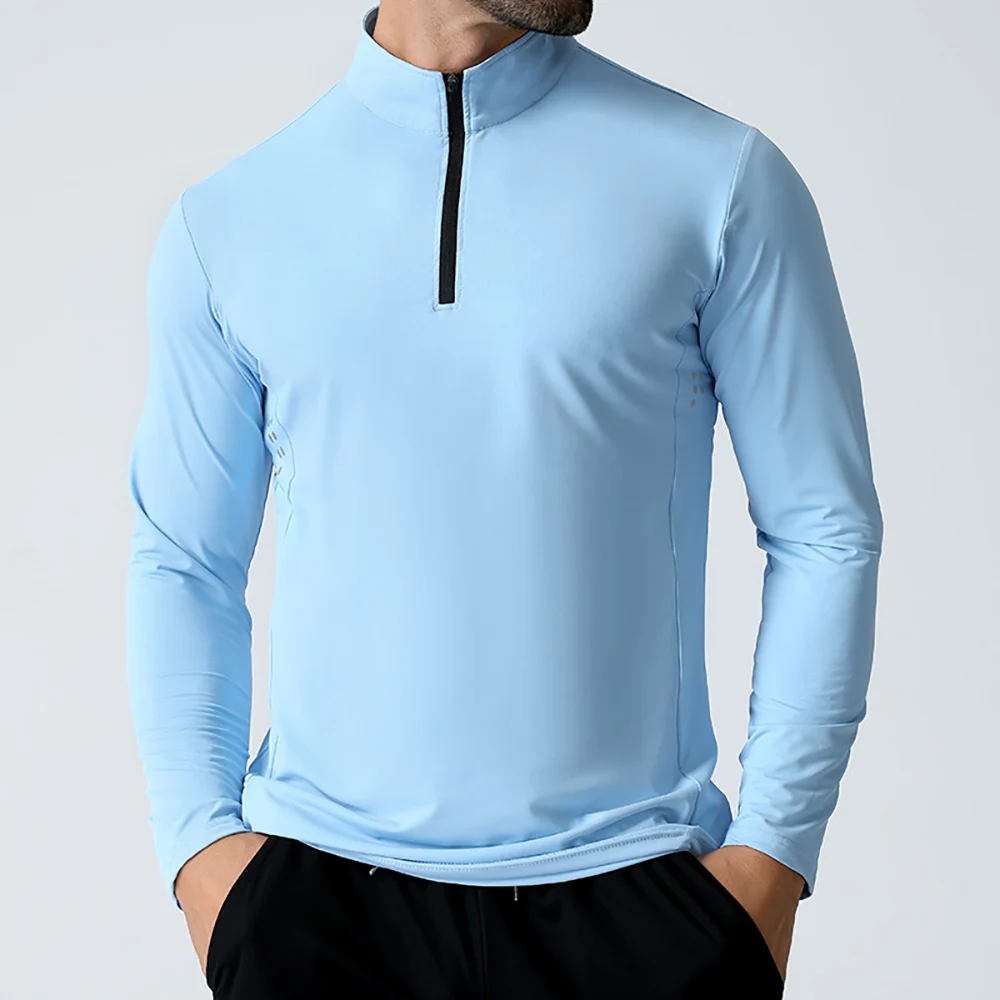 Men Sportswear Shirts Long Sleeve Gym Running Tops Fitness Compression Half Zip Sweatshirt Customize LOGO