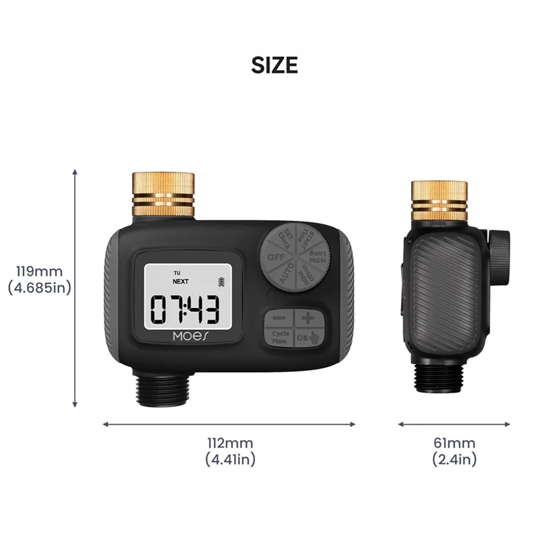A45Z-MOES Water Timed Irrigation Water Valve With LCD Display Screen IP55 Waterproof Rotary Knob Button Control