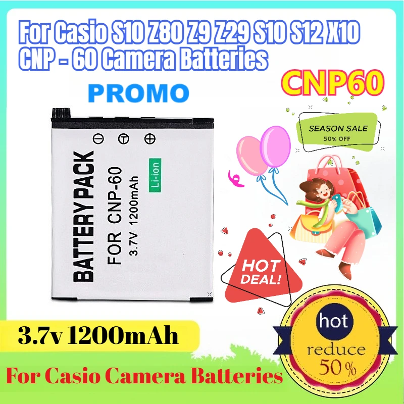 

3.7v 1200mAh CNP60 for Casio S10 Z80 Z9 Z29 S10 S12 X10 CNP - 60 Camera Batteries