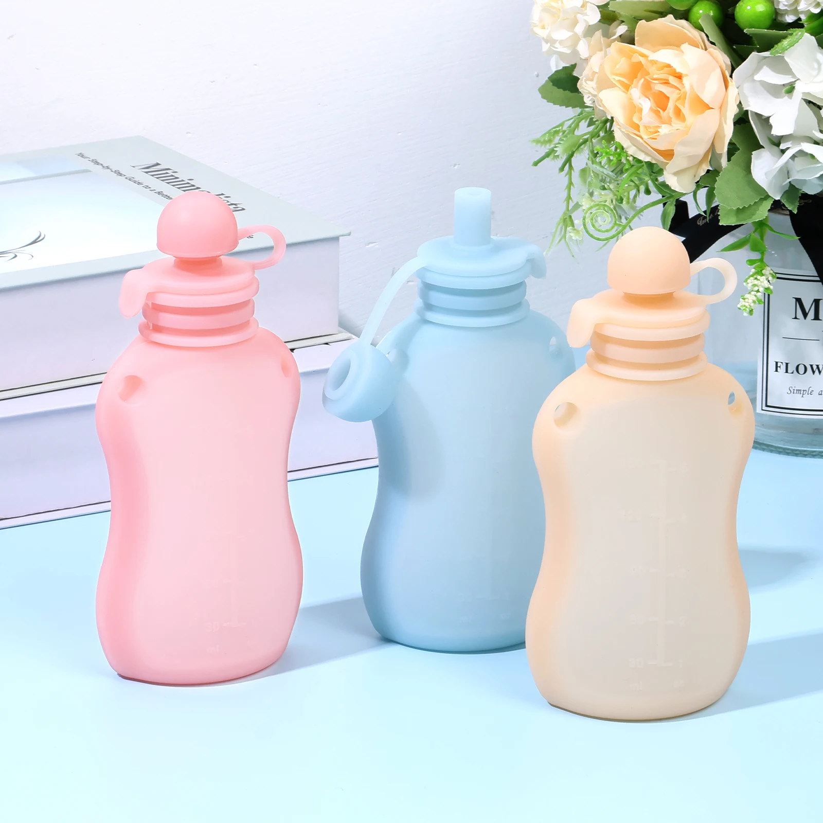 3 Stück Silikon-Babynahrungsbeutel, nachfüllbarer Babynahrungs-Quetschbeutel, wiederverwendbarer Quetschbeutel, 150 ml/5 oz Muttermilch-Aufbewahrungsbeutel