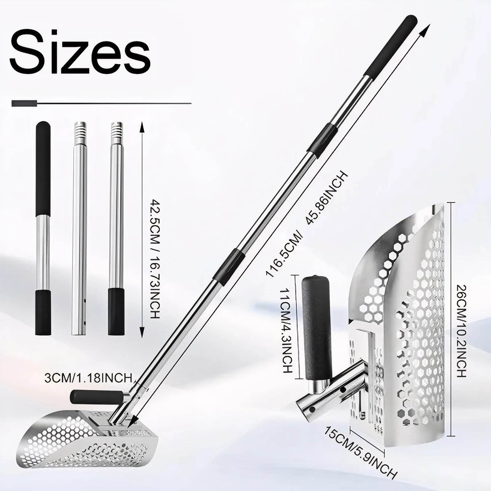 2-in-1 metaaldetectorschep Multifunctionele zandzeefschep Slijtvaste snelzeefschep voor onderwaterachtertuin