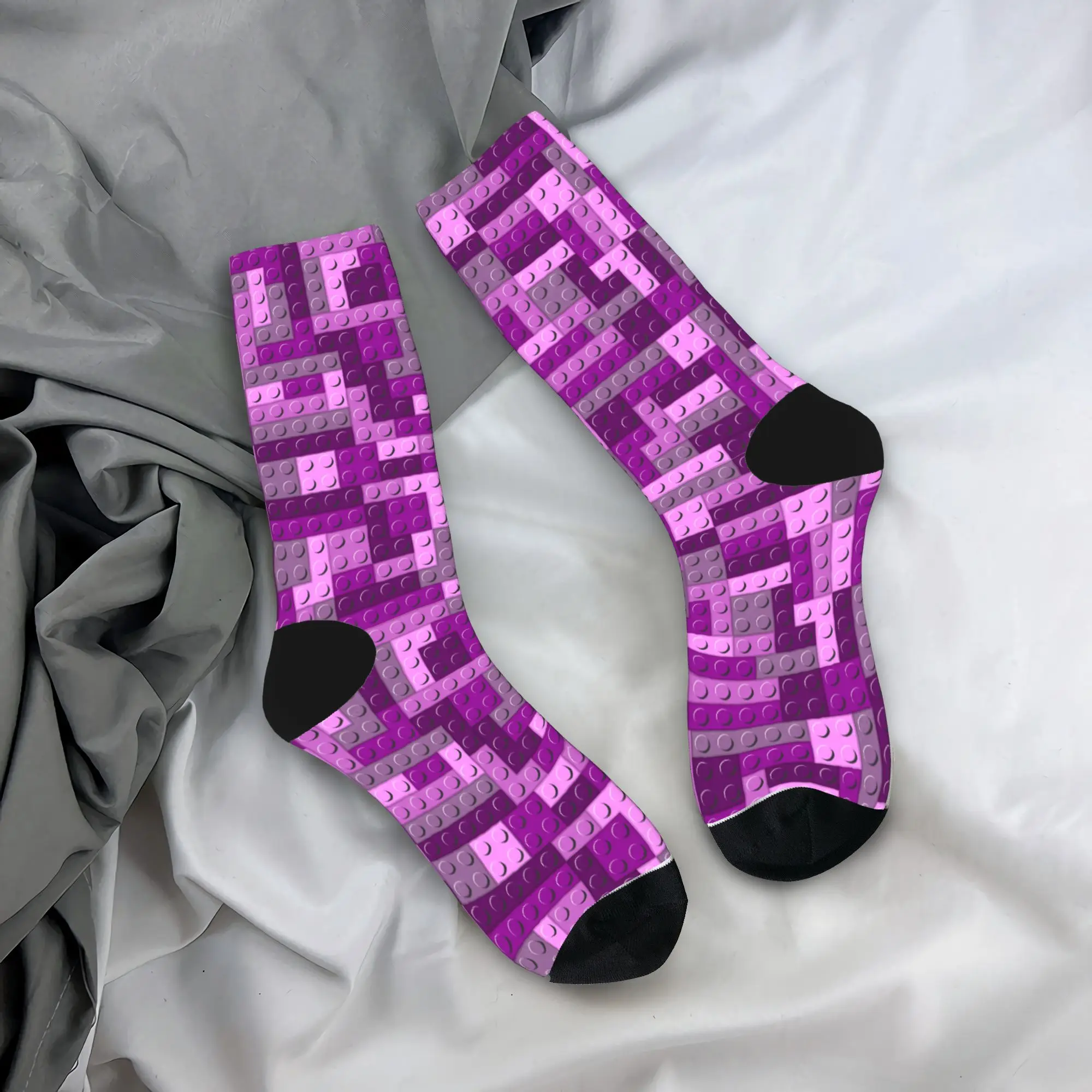 Dark Purple Gradient Building Blocks Pattern Stockings Fashion Socks Men's Medium Soft Socks Autumn Outdoor Sports Anti Socks