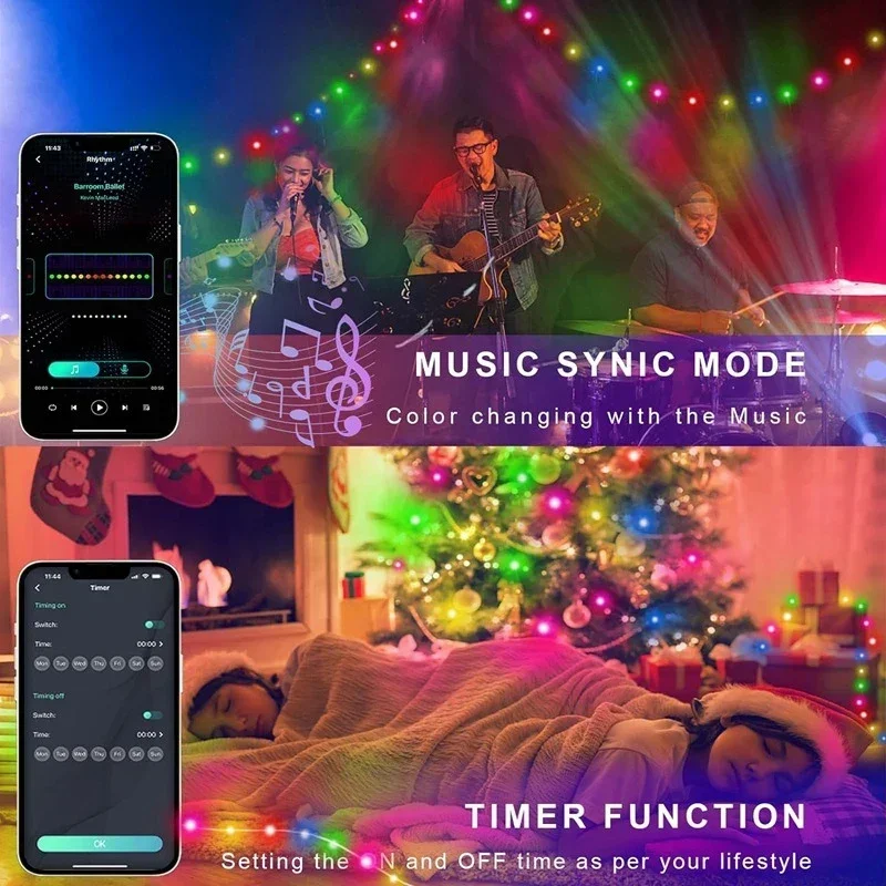 Smart LED Lighting Strings Bluetooth APP Remote Control RGBIC Fairy Lights Waterproof USB Dream Color Light DIY Christmas Tree