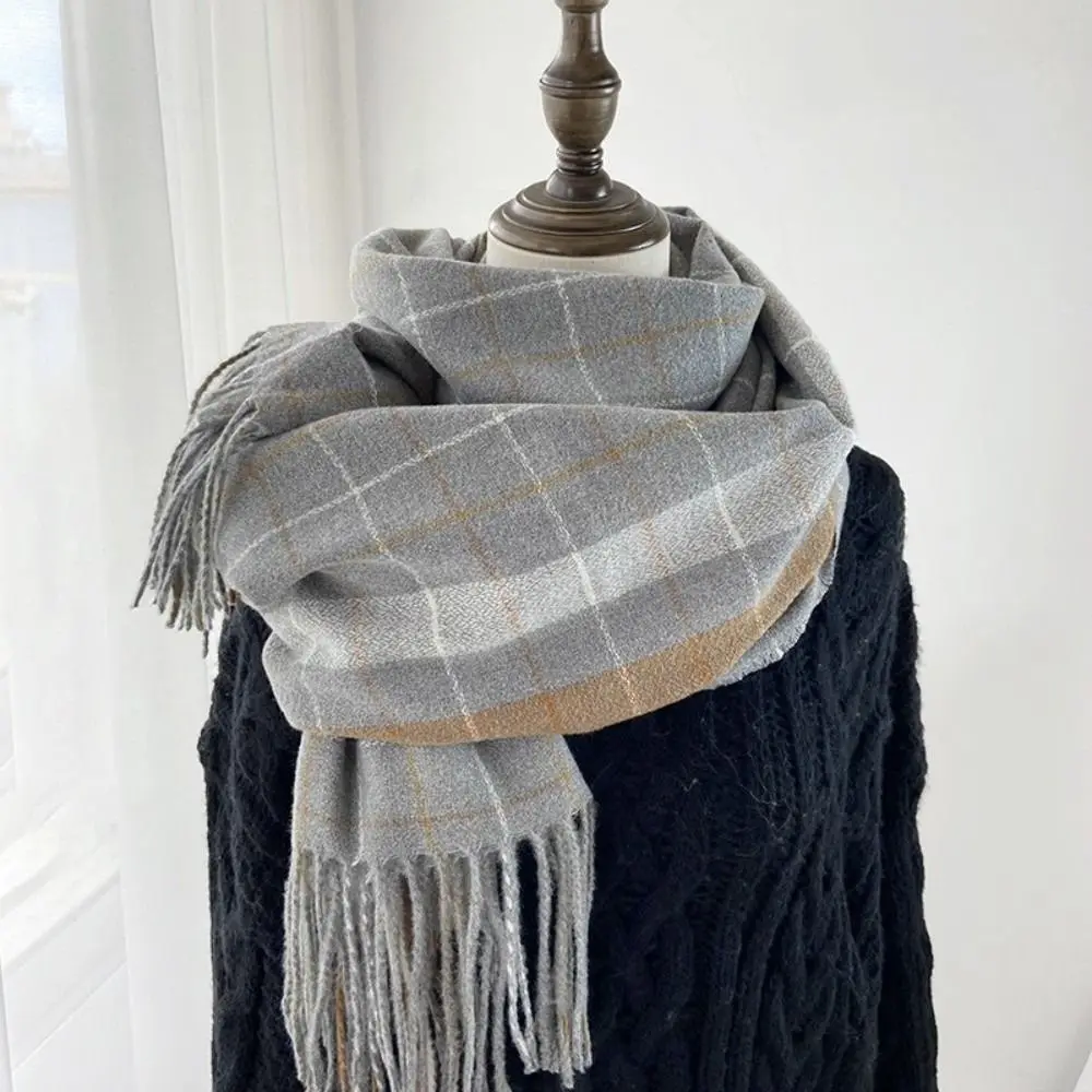 

Classic Imitation Cashmere Plaid Knitted Scarf Warm Long Men Thick Shawl Korean Style Large Double-sided Scarf Couple