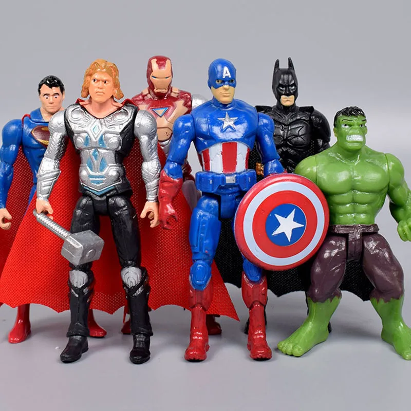 6pcs/set Marvel Avengers Characters Hulk Iron Man Captain America Thor Action Figures PVC Model Toy Hobby Boys Birthday Gift