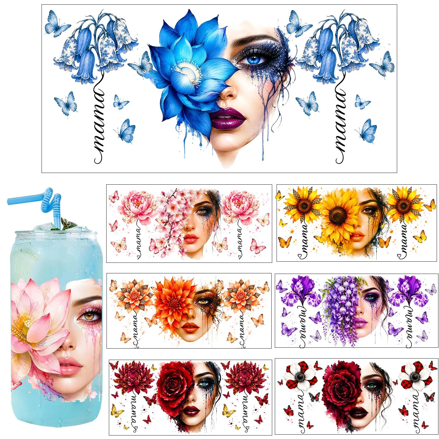 1/5pcs Best MAMA Flower Style UV DTF Sticker DIY Decals 3D transfer uvdtf tumbler sticker 16oz uv dtf cup wrap