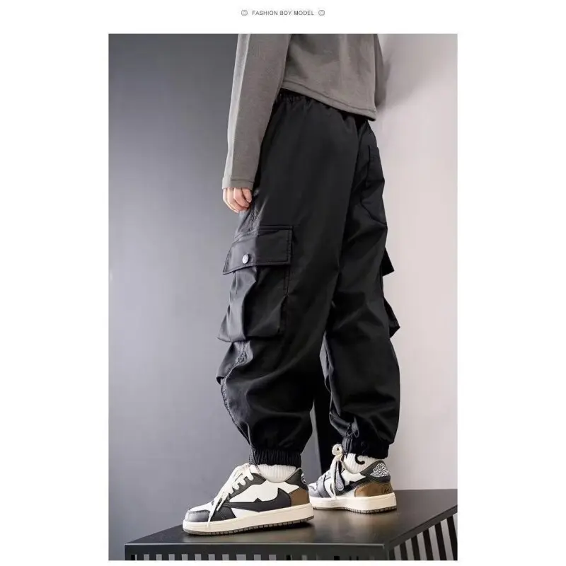 KoreanTeenager Girls\' Cargo Pants Children\'s Trousers Wide-leg Casual Pants Fashionable Loose 5 8 10 12 14 Years Old