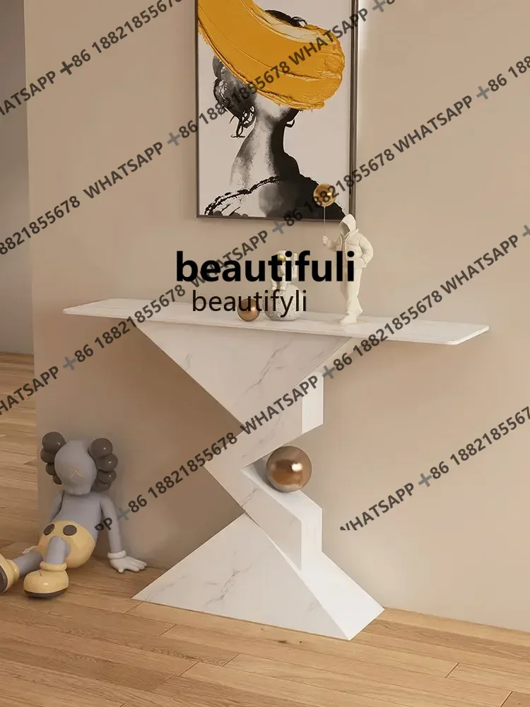 Italian Living Room Entrance Cabinet Wall Console Tables Door Stone Plate Console Decoration Side View