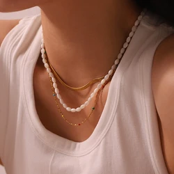 Stylish 14K Gold Plated Drop Oil Beaded Chain Necklace White Shell Oval Beads Stackable Necklace for Women Jewelry Gift