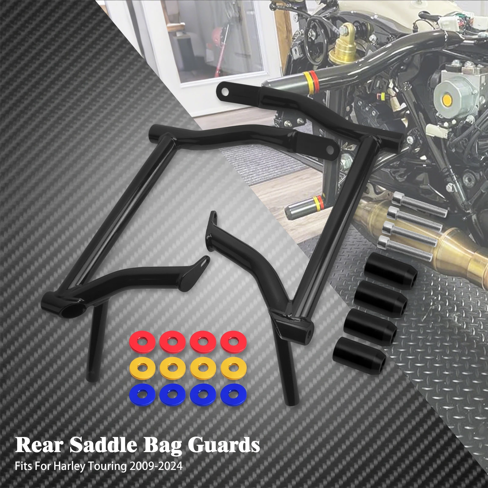 

Motorcycle Rear Saddle Bag Guards Saddlebag Crash Bars Support Rails Bracket For Harley Touring Road King Street Glide 2009-24