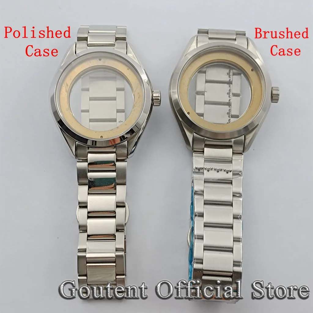 Goutent 41mm Silver Polished/Brushed Watch Case Strap Fit NH35 NH36 NH34 ETA 2836,Mingzhu DG2813/3804,Miyota 8205/8215 Movement