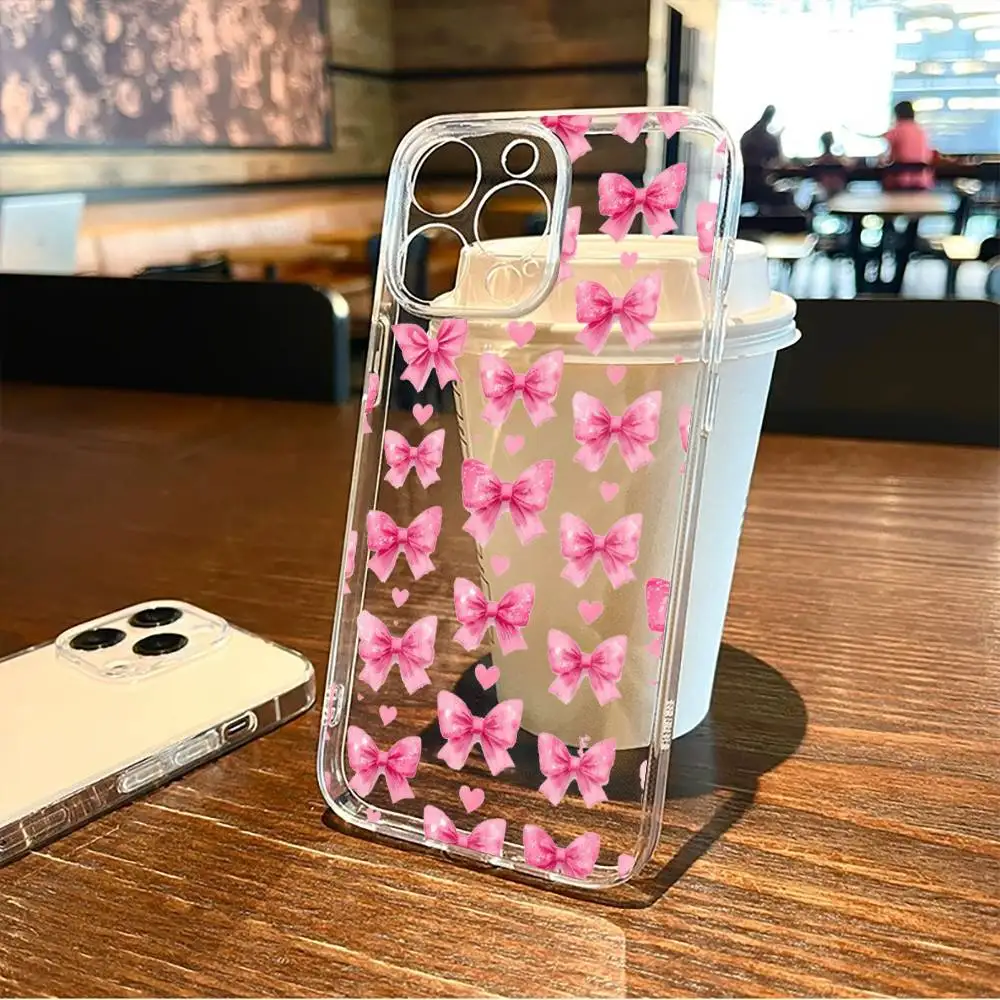 

Beauty Bow Print Phone Case For iPhone17,16,15,14,13,12,11 Plus,Pro Max Soft Transparent Cover