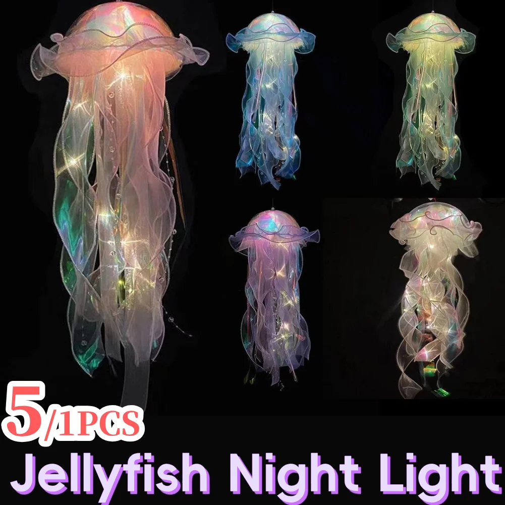 RGB Jellyfish Lamp Colorful Night Light Ocean Inspired Hanging Ceiling Lantern Magical Home Decor Ambient Bedroom Lighting