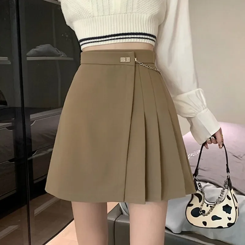 

High Waist Mini Skirts Women New Korean Style Streetwear All-match Solid Color Ladies A-line Short Pleated Skirt