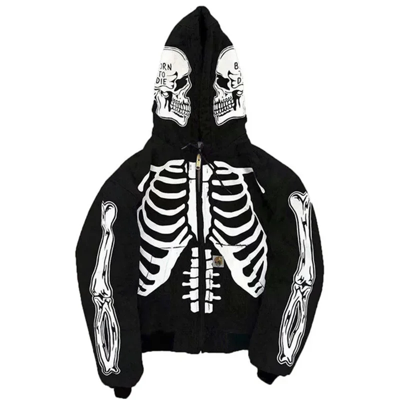 

Mens Skeleton Sweatshirt Korean Fashion Punk Sport Coat Pullover Skull Graphics Goth Long Sleeve Hoodie Y2k Jacket Halloween