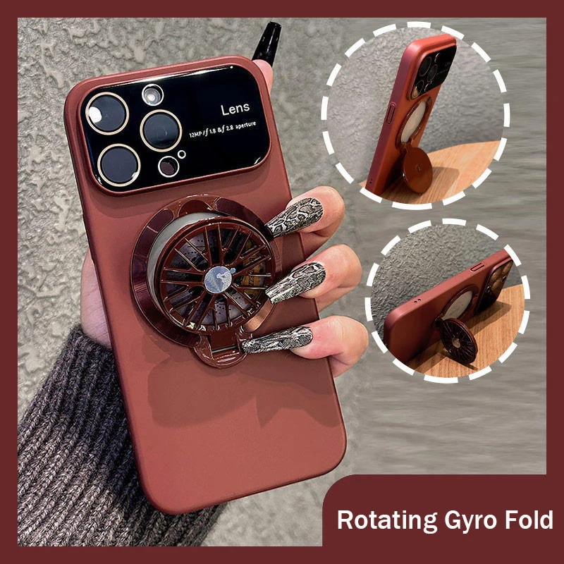 Rotating Gyro Fold Bracket Magnetic Case For iPhone 15 Pro Max 14 Plus 13 12 11 Hollow 360 Rotation Stand Lens Protection Cover