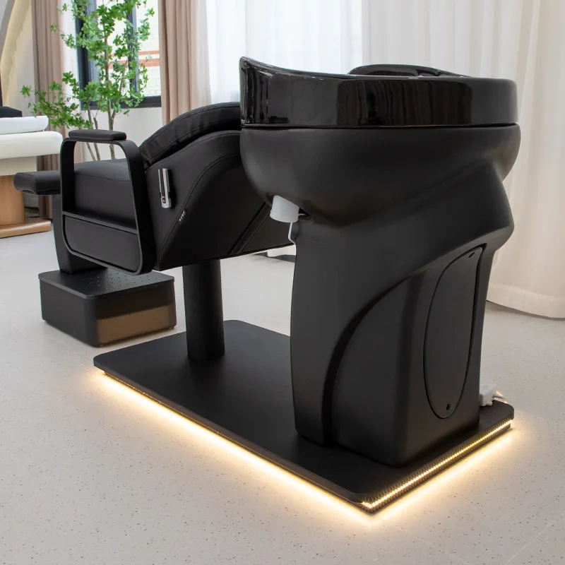 سرير شامبو لصالون الحلاقة، سرير دافق شبه مستلق، سرير لكمة شعر عميق من السيراميك المقاوم للصدأ عالي الجودة