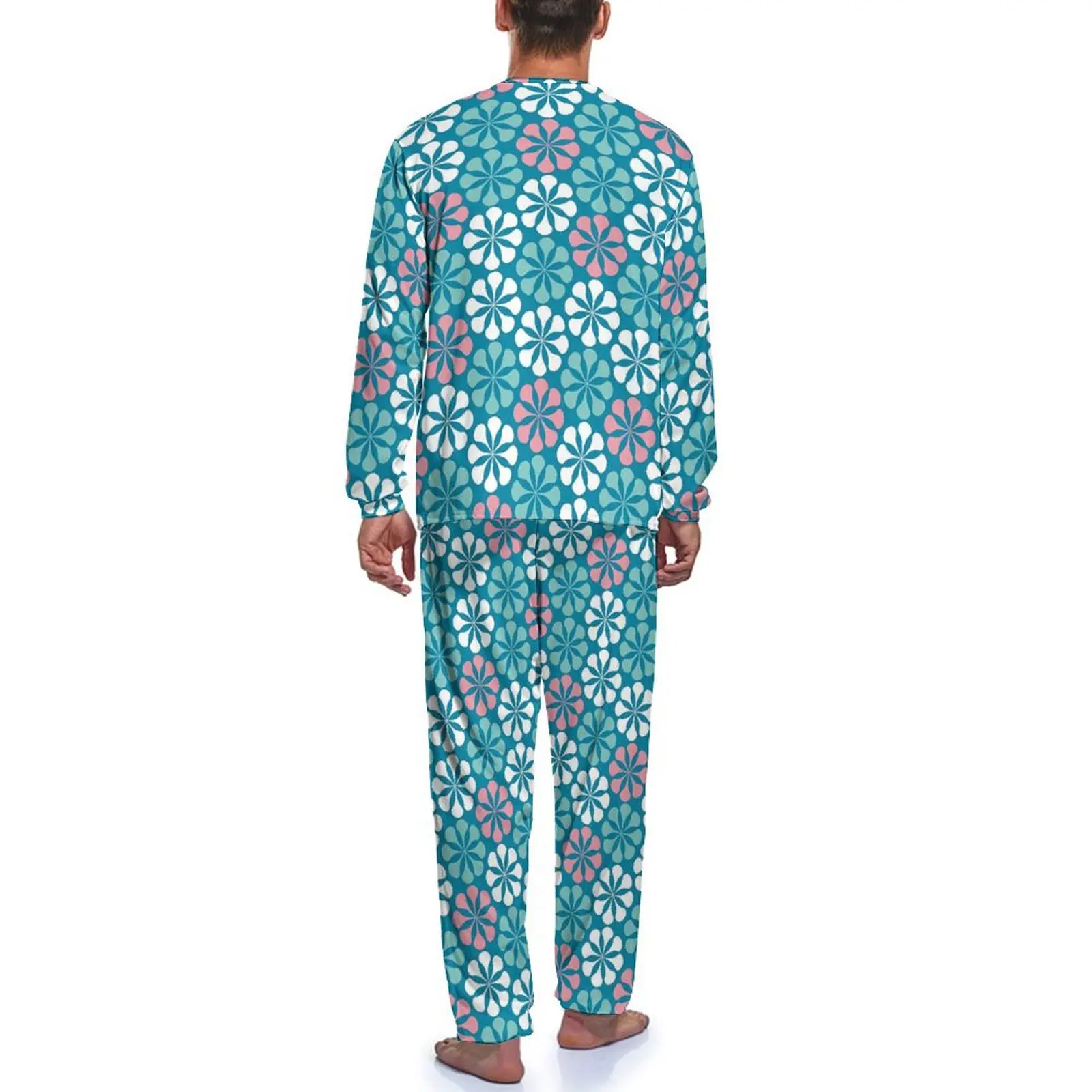 Retro Mod Print Pajamas Daily Vintage Flower Sleep Nightwear Man 2 Pieces Pattern Long Sleeve Trendy Pajama Sets