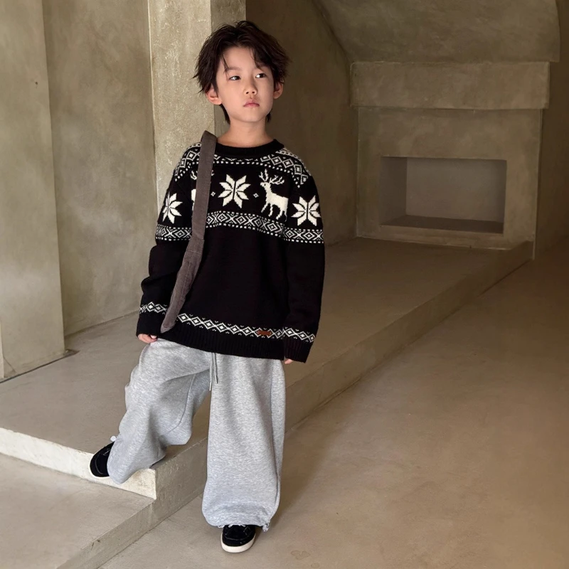 

2025 Winter New Children's Soft Sticky Ethnic Style Thickened Warm Snowflake Pattern Sweater
