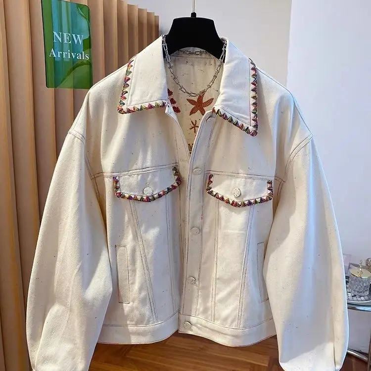 

2025 европейская весенне-осенняя новая женская куртка, свободная короткая куртка с вышивкой