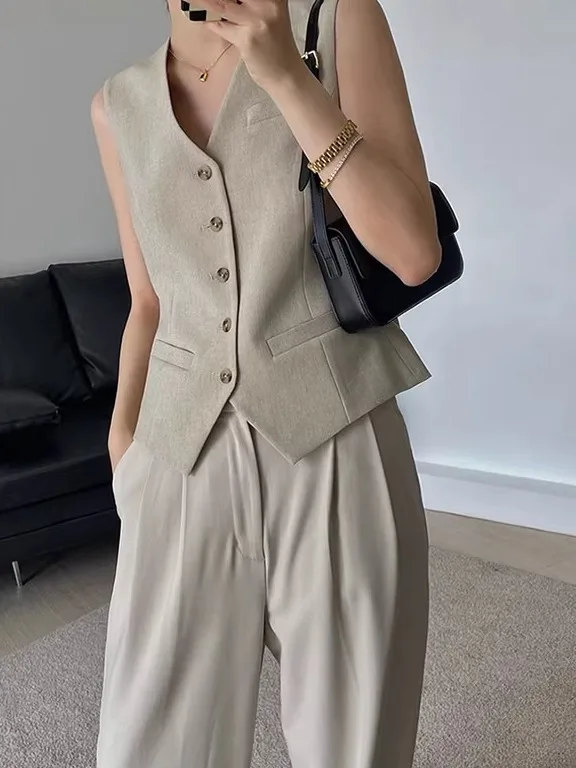 

Женский модный ретро-жилет-кардиган Ele ort V-Ne Suit Jaet, легкий, однотонный, с пуговицами, тренд 2025 года