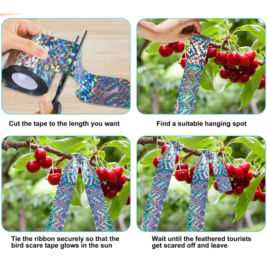 Double Side Laser Bird Scare Tape Keep Birds Away Bird Deterrent Tape for Garden Farm Orchard Or Courtyard view 6
