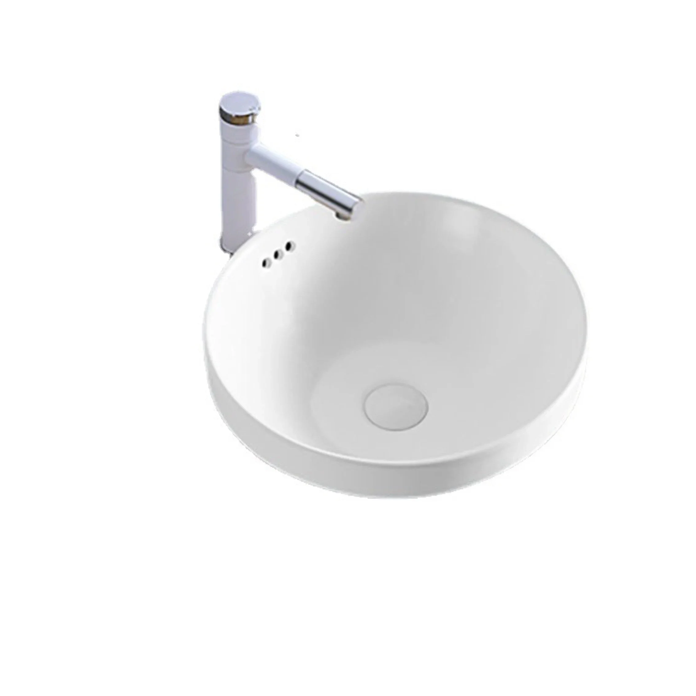 Taichung Basin Semi-Counter Sink Ceramic Countertop Basin Household Bathroom Washbasin Round Wash Basin With Faucet Strainer