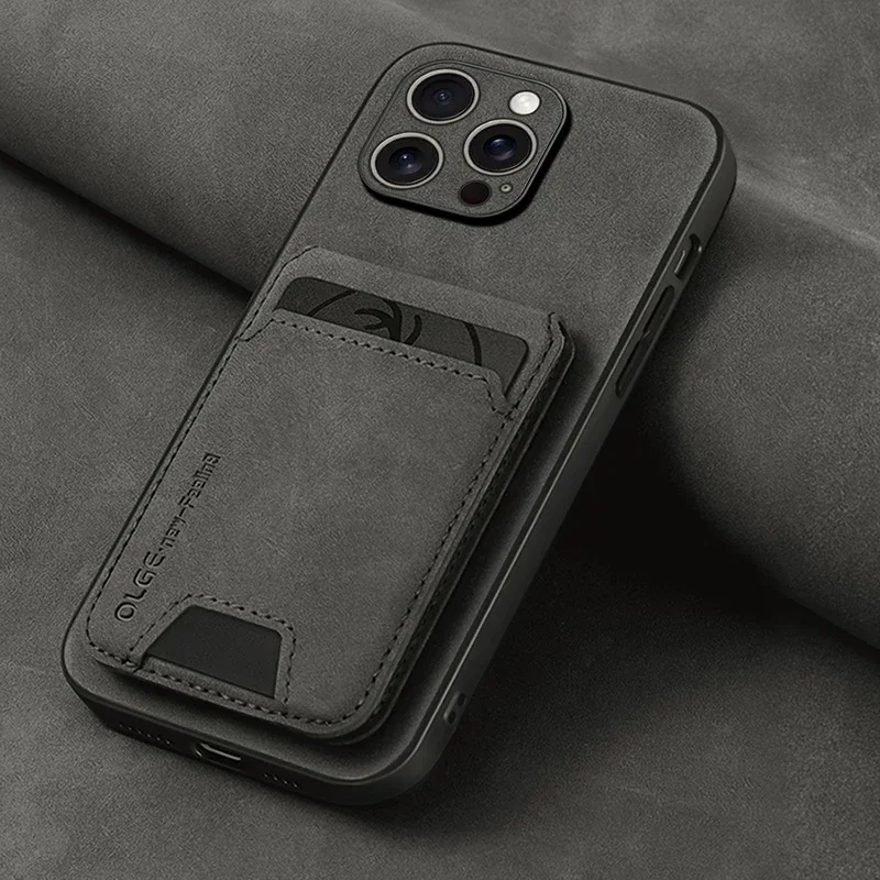 Luxuriöse Leder-Kartenhalter-Handyhülle für iPhone 17 16E 16 17 15 14 13 11 Pro Max – Stoßfeste Leder-Rückabdeckung mit Kartenfach