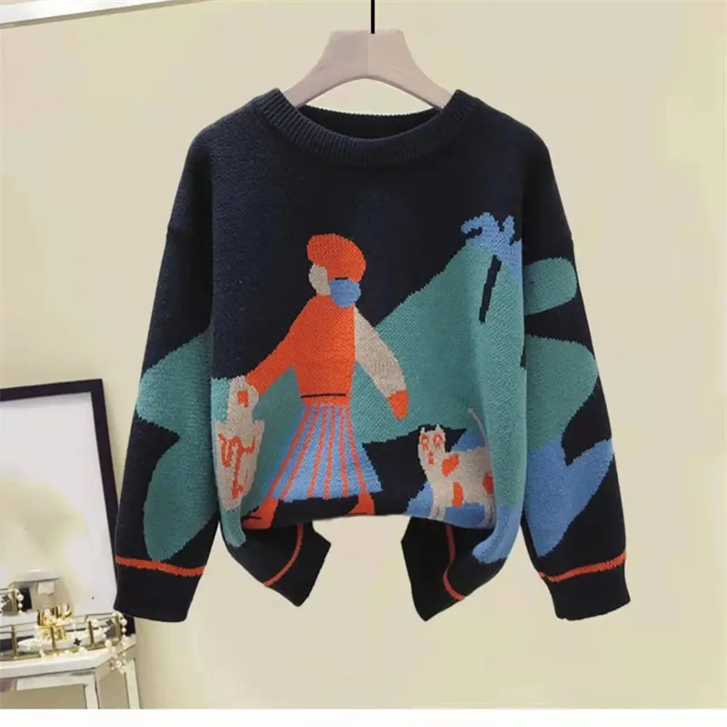 Autumn Winter Lady Versatile Round Neck Knitting 2024 Female Fashion Long Sleeved Sweater Women Loose Fitting Pullover Knitwear