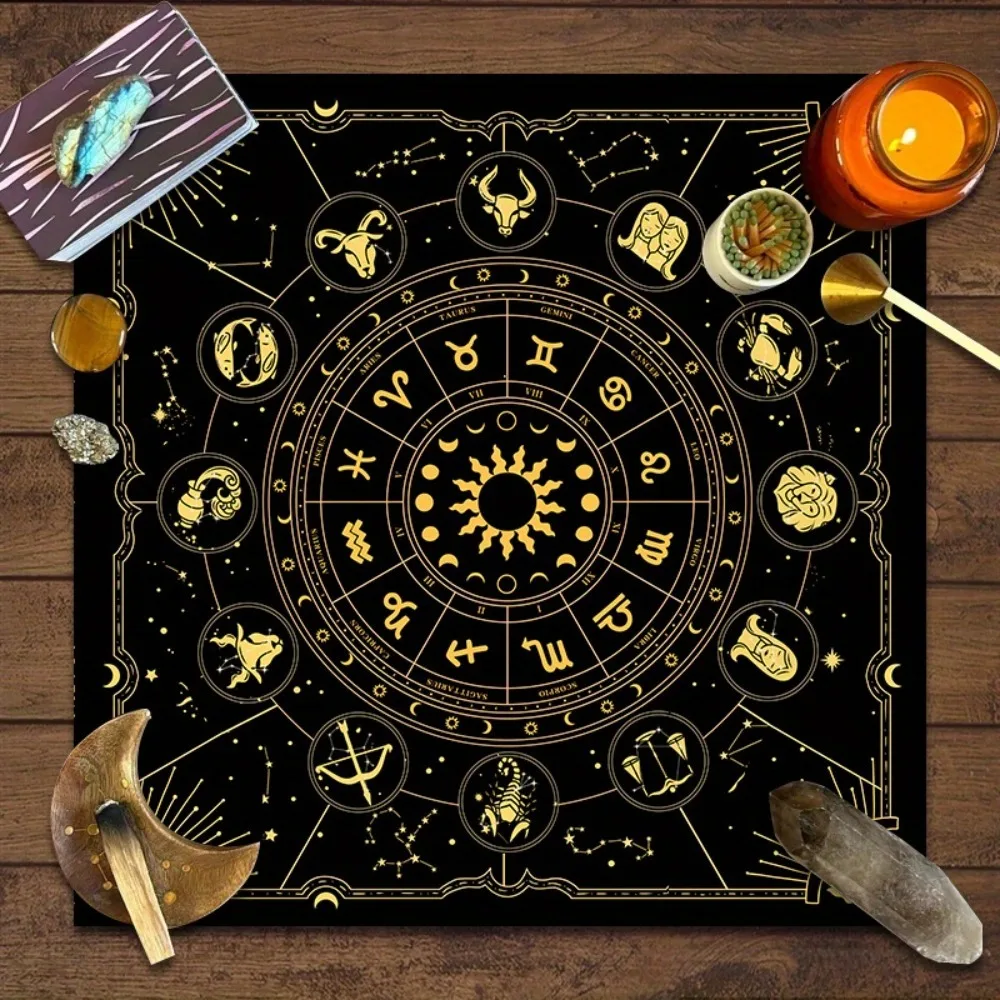 Sternzeichen-Tarot-Altartuch in Verschiedenen Größen HD-Digitaldruck 12 Konstellationen Astrologie Orakelkarten 100% Polyester Maschinenwaschbar