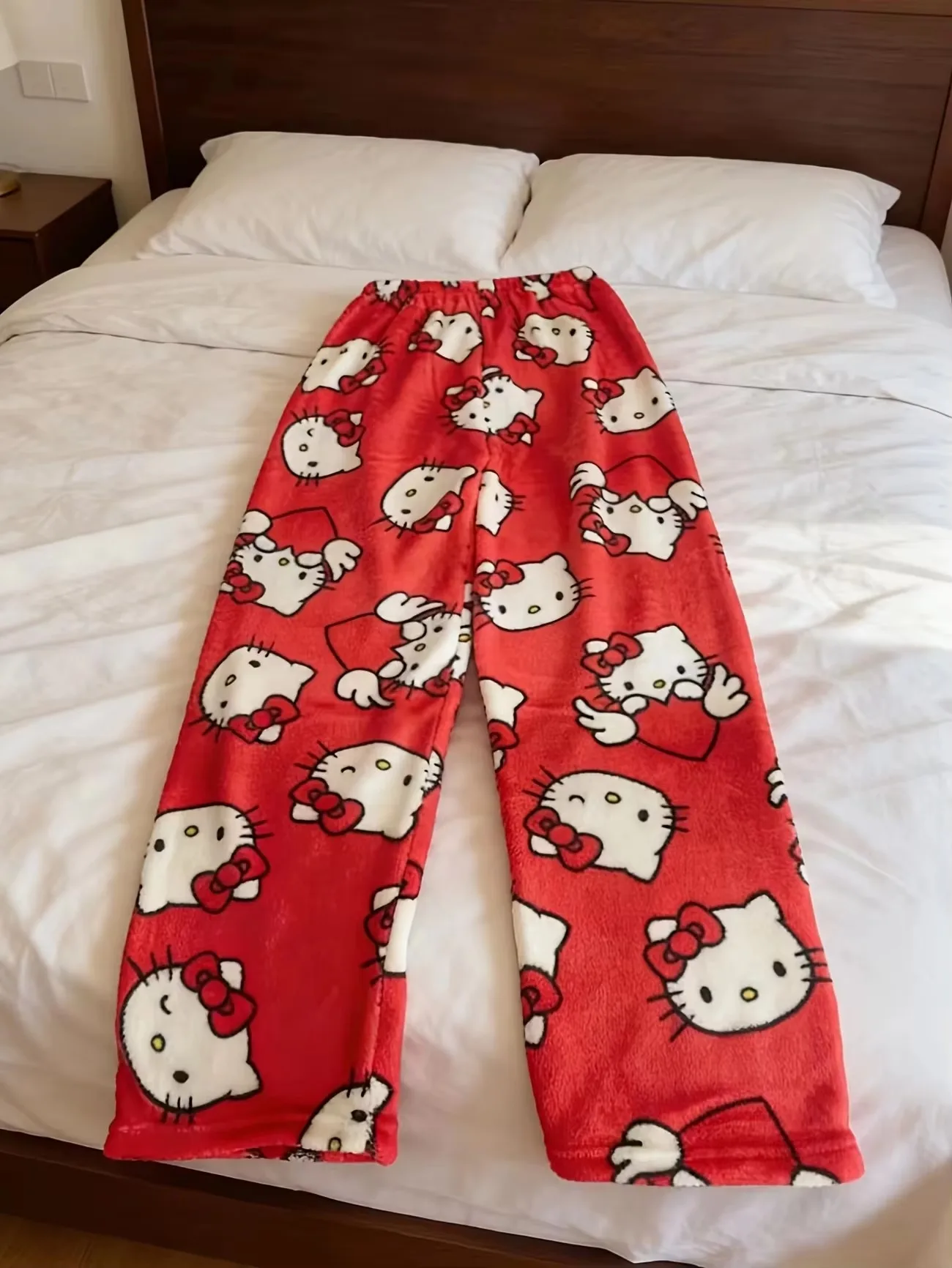 Hello Kitty Women Men Kids Cartoon Couple Lounge Warm Pajama Pants Cozy Fabric Heart Comic Y2k Print Multi Color Sleep Trouser