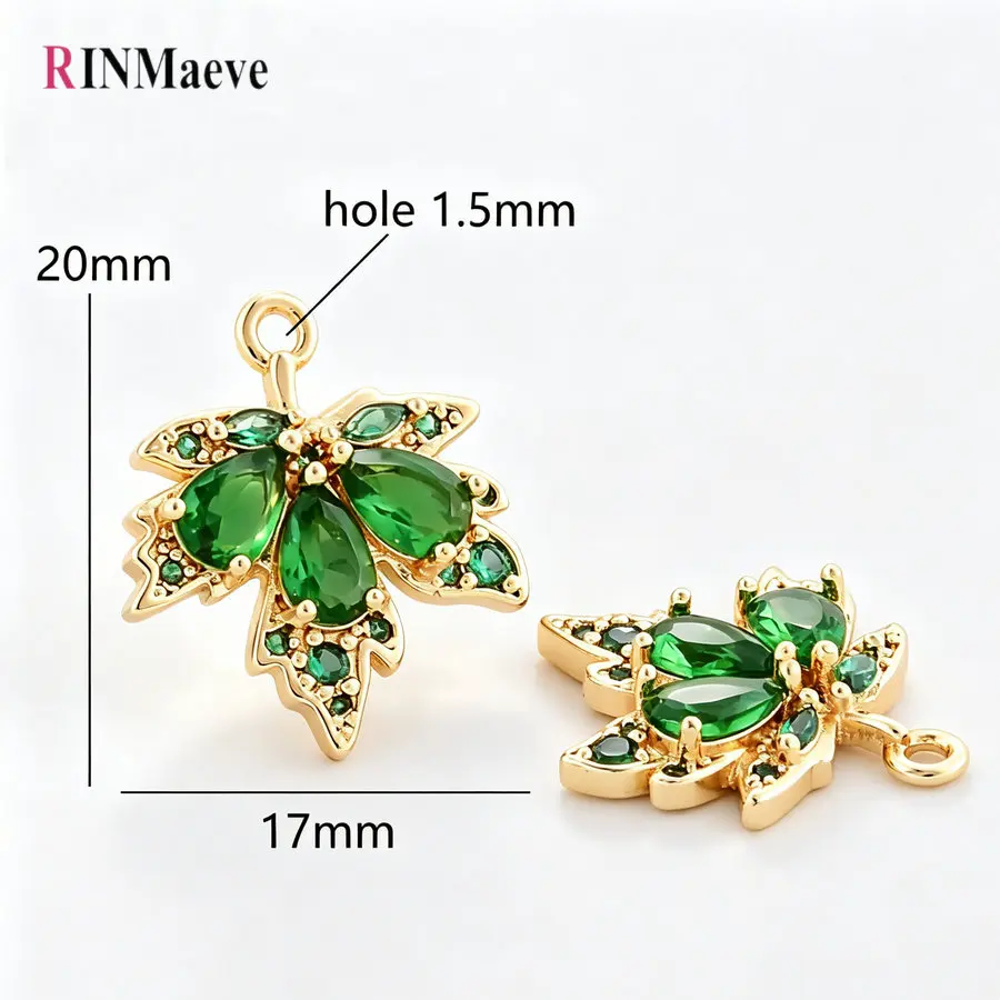 4PCS 17*20MM Maple leaves Charms Pendants 18K Gold Color Brass with Zircon Bracelet Necklace Jewelry Making Supplies Accessories - view 4