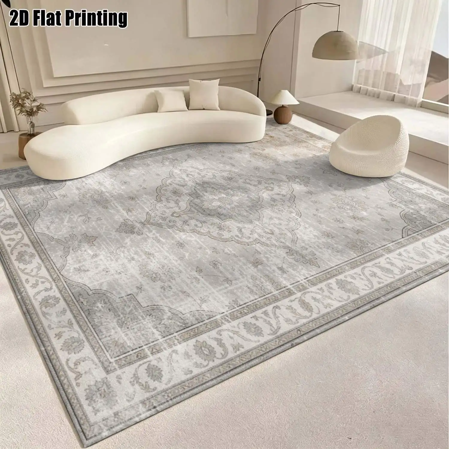1Pc 2D Printed Retro Blue-Gray Geometric Carpet Suitable for European/Modern Minimalist Interiors, Instagram-Worthy, Machine Washable, Available in Multiple Sizes, Ideal for Home Decor and Various Floor Surfaces.