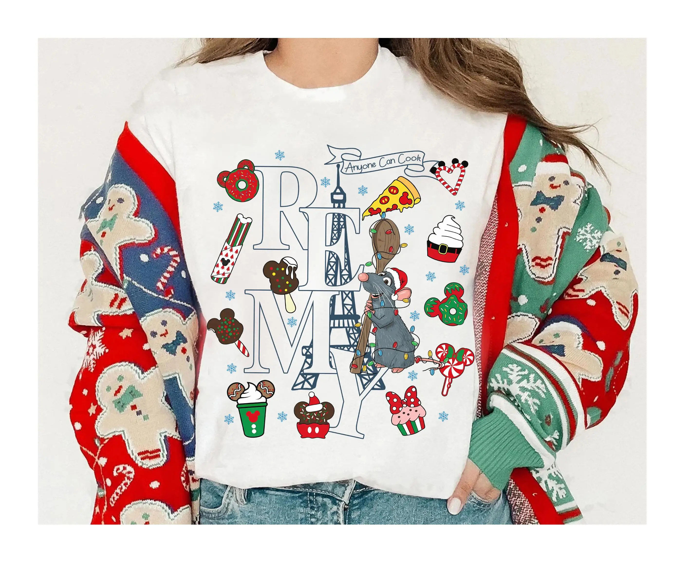 

Disney women and men Ratatouille Remy Mouse Christmas Lights Shirt Remy Chef Christmas Shirt Just Here For The Snack