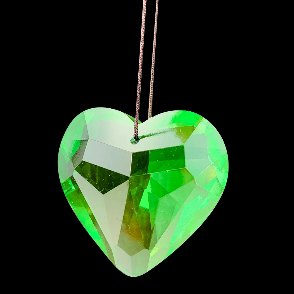 

Muy Bien 3D Green Peach Heart Crystal Pendant Suncatcher Chandelier Prism Lamp Parts Hanging Drop Glass Craft Home Car Decor