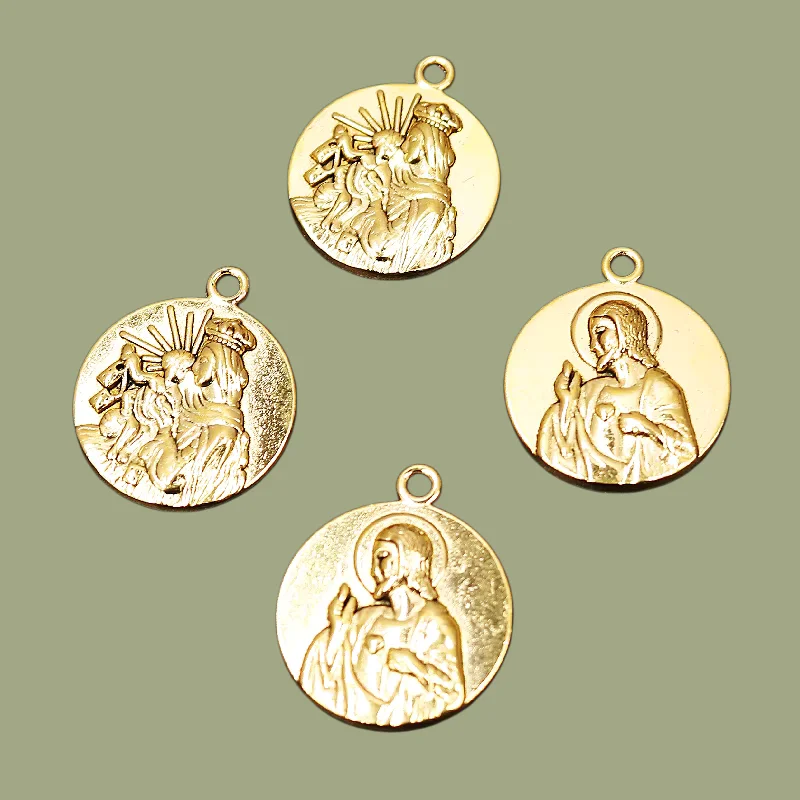 10pcs Antique Gold Color Holy Father and Virgin Mary Metal Tag Pendant DIY Charm Christian Bracelet Jewelry Crafts Making P1356