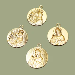 10pcs Antique Gold Color Holy Father and Virgin Mary Metal Tag Pendant DIY Charm Christian Bracelet Jewelry Crafts Making P1356