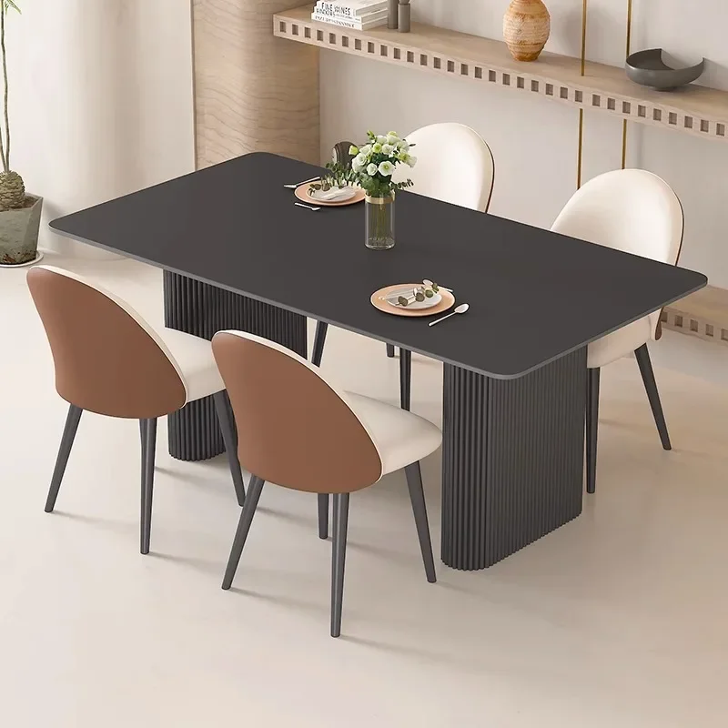 

Solid Wood Dining Table Rectangular Household Small Apartment Stone Plate s and Chairs Combination