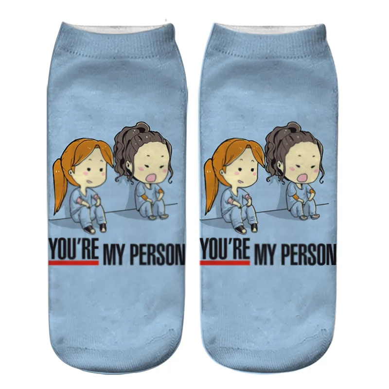 

TV Show Greys Anatomy Short Socks Cartoon You Are My Person Pattern Cotton Boat Sock Summer Adult Socks Friend Lover Prop