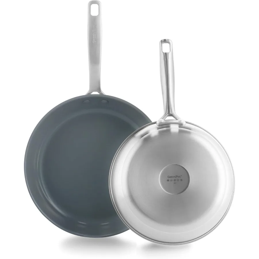 

Treviso 9.5 and 11 Frying Pan skillet Set NonToxic PFASFree Stainless Steel Ceramic Nonstick Coating Induction Suitable Multi C